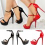 High Heels Open Toes 14cm Supper Flash High Heels Patent Leather Nighclub Platform Party Red Wedding Shoes Plus Size