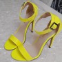Ladies Patent Leather Sandals Fashion Party Dress Ankle Strap Open Toe Stilettos Thin High Heels