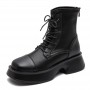 Women Genuine Leather Thin Elastic Boots Thick Bottom British Style
