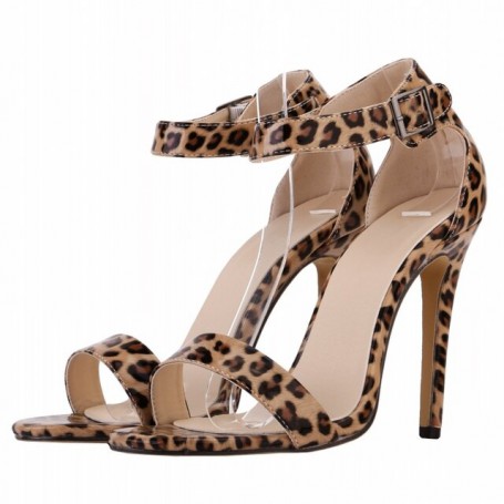 Ladies Patent Leather Sandals Fashion Party Dress Ankle Strap Open Toe Stilettos Thin High Heels