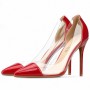 New Fashion Women's Elegant Patent Leather PVC Pumps Stiletto Red High Heels Pointed Shoes Big Size