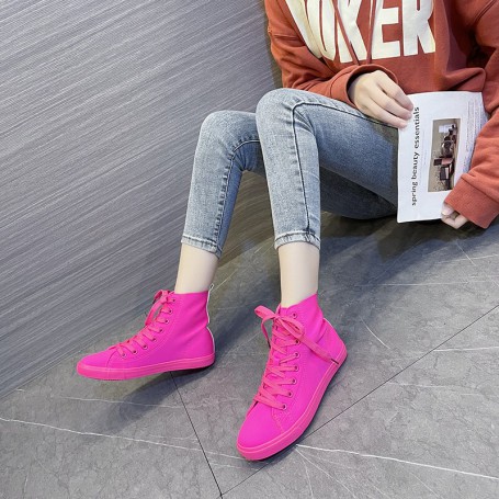 High Top Women's Sneakers ashion Candy Colors Outdoor Leisure flats Comfortable Walking Lace-Up Vulcanized Shoes