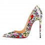 Sexy Stiletto Pumps For Woman Thin High Heels Pointed Toe Spring Printing Patent Leather Shoes Large Size D004C