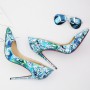 Sexy Stiletto Pumps For Woman Thin High Heels Pointed Toe Spring Printing Patent Leather Shoes Large Size D004C
