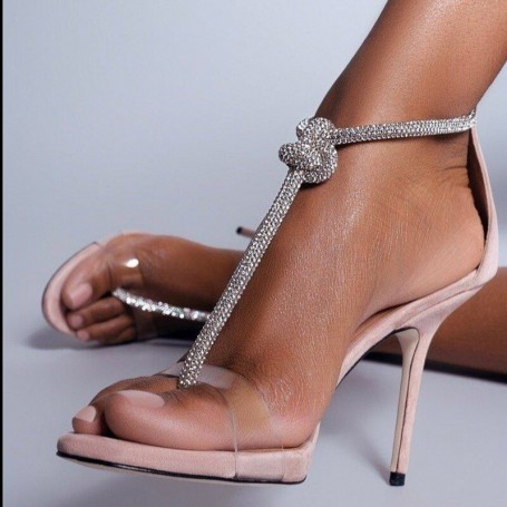 High-heeled Sandals Sexy Fashion Rhinestone Thin Strap Toe European and American New Roman Women's Shoes