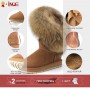 Women's Natural Fox Fur Snow Boots Real Cow Suede Leather