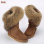 Women's Natural Fox Fur Snow Boots Real Cow Suede Leather