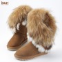 Women's Real Fox Fur Cow Suede Leather Snow Boots