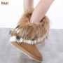 Women's Real Fox Fur Cow Suede Leather Snow Boots