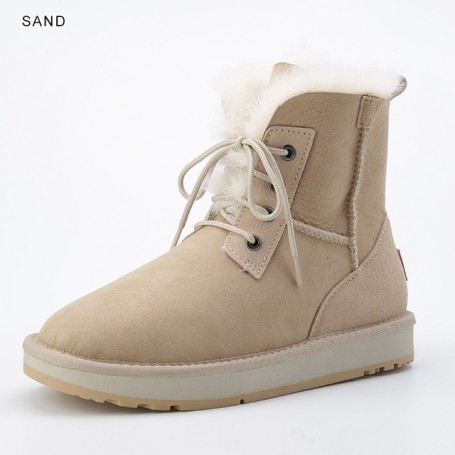 Women's Sheepskin Suede Leather Snow Boots Wool Fur