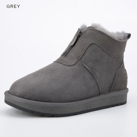 Men's Ankle Snow Boots Real Sheepskin Suede Leather Wool Fur