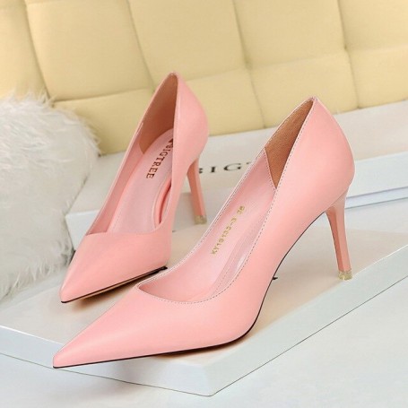 Women's Soft Leather Shallow Shoes High Heels Pointed Toe