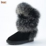 Women's Real Soft Arctic Fox Fur Snow Boots Cow Suede Leather