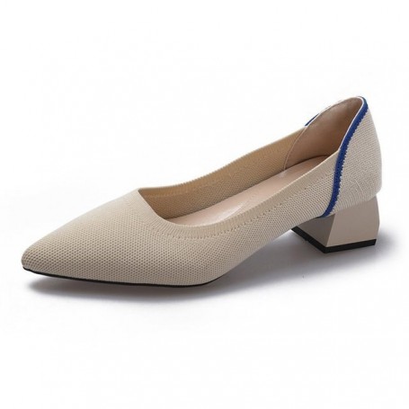 Women's Woven Single Shoes Mid Heel Shallow Knit Casual Pointed Toed