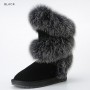 Women's Real Soft Arctic Fox Fur Snow Boots Cow Suede Leather