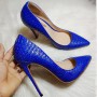 New Sexy Blue High Heels Women Pointed Toe Female Shoes For Ladies Snakeskin Leather Ladies Stiletto Bridal Vintage Pumps D039A