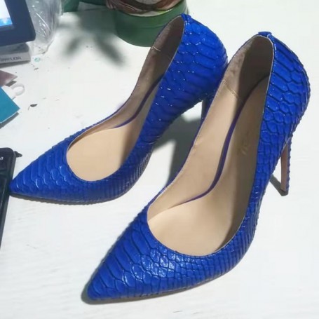 New Sexy Blue High Heels Women Pointed Toe Female Shoes For Ladies Snakeskin Leather Ladies Stiletto Bridal Vintage Pumps D039A