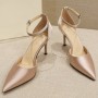 Women's Ankle Strap Sandals Silk Pointed Toe Thin High Heels