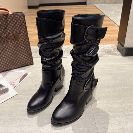 Women's Martin Boots Tall Round Head Thick Heel