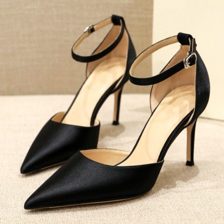 Women's Ankle Strap Sandals Silk Pointed Toe Thin High Heels