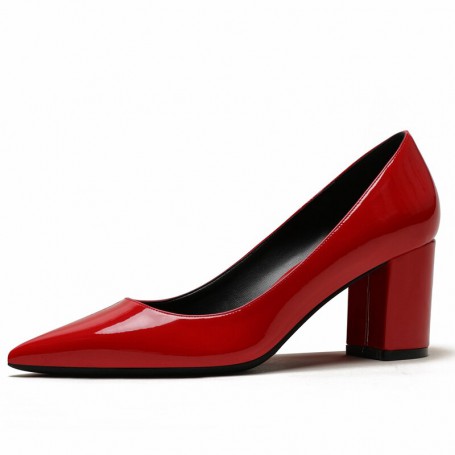 Women's Patent Leather Pumps Square High Heels Pointed Toe