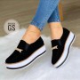 New Women Round Toe Thick Sole Vulcanized Shoes Fashion Metal Decoration Lady Low Casual Shoes Comfortable Female Sneakers 35-43