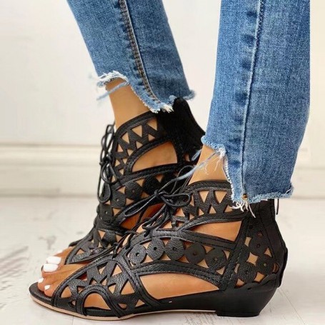 Women's Shoelaces Gladiator Boot Sandals Leisure Wedge