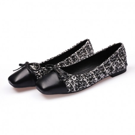 Plus Size 41 Ballerina Flats Round Toe Shoes Woman Tweed Comfortable Slip on Flat Shoes Ladies Maternity Classic Shoes