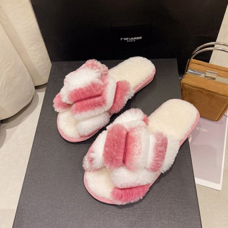 Women's Cross Fluffy Fur Slippers Fashion