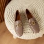 Women's Loafers Flat Shoes Brand Design Metal Buckle