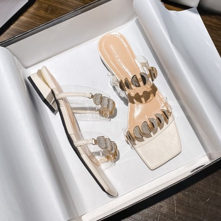 Women's Square Toe Low Heel Sandals Fashion Brand Design