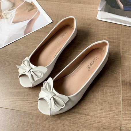 Women's Shoes Peep Toe Flat Bowtie Slip-On