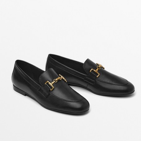 Women's Flat Shoes Classic Metal Buckle Leather Loafers