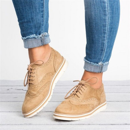 Women's Flat Hollow Platform Shoes Lace-Up Footwear