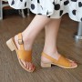 Women's Low Block Heel Buckle Strap Solid Leather Sandals