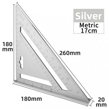 Triangle Ruler 7 Inch Aluminium Alloy Carpenter Set Square Angle Woodworking Tools Try Square Protractor Triangular Ruler Metric