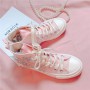 Sneakers Women High help couple canvas shoes handmade Korean 3D flower flat shoes Lace Bow Fashion Pink