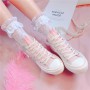 Sneakers Women High help couple canvas shoes handmade Korean 3D flower flat shoes Lace Bow Fashion Pink