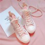Sneakers Women High help couple canvas shoes handmade Korean 3D flower flat shoes Lace Bow Fashion Pink