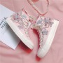 Sneakers Women High help couple canvas shoes handmade Korean 3D flower flat shoes Lace Bow Fashion Pink