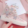 Sneakers Women High help couple canvas shoes handmade Korean 3D flower flat shoes Lace Bow Fashion Pink