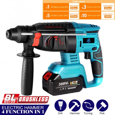 Cordless Electric Impact Drill Brushless Electric HammerMultifunctional Rotary Electric Pick 26mm1680W for Makita 18V Battery