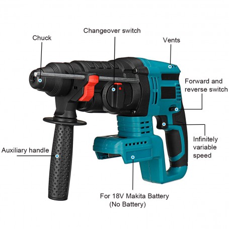 Drillpro 4 Function Brushless Cordless Electric Rotary Hammer Drill Rechargeable Hammer 26mm Impact Drill for 18V Makita Battery