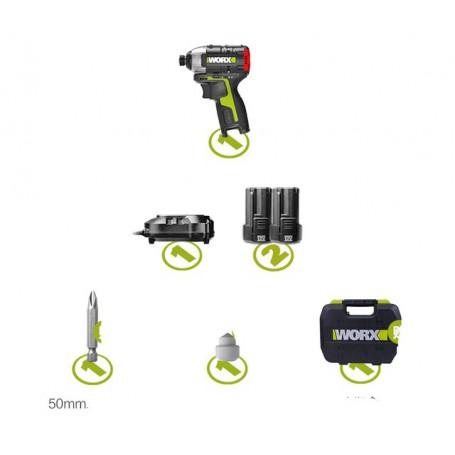 WORX WU132 Brushless Motor 140N.m Cordless Impact Screwdriver 12V Battery Electric Impact Drill