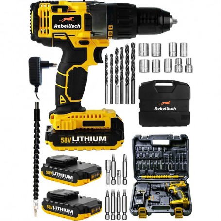 Rebellisch 58V 8 Ah 27 Dual Cordless Li-ion Battery Piece Professional Cordless Impact Drill Brushless Screwdriver Power Tools