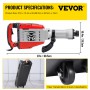 VEVOR Demolition Jack 3800W Multifunctional Rotary Hammer with Box Concrete Ground Breaking Electric Hammer Tool Impact Drill