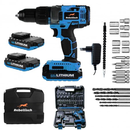 Rebellisch 58V 8 Ah 27 Dual Cordless Li-ion Battery Piece Professional Cordless Impact Drill Brushless Screwdriver Power Tools