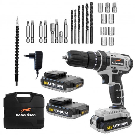 Rebellisch 58V 8 Ah 27 Dual Cordless Li-ion Battery Piece Professional Cordless Impact Drill Brushless Screwdriver Power Tools
