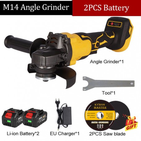 125mm Brushless Angle Grinder 18V M14 10000Rpm 3 Gears Variable with 2PCS Lithium Battery Cordless Electric Impact Grinding Tool