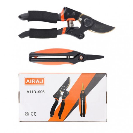 AIRAJ 8" Professional Premium Titanium Bypass Pruning Shears and Micro-Tip Pruning Snip (V11D+906) Hand Pruners Garden Clippers